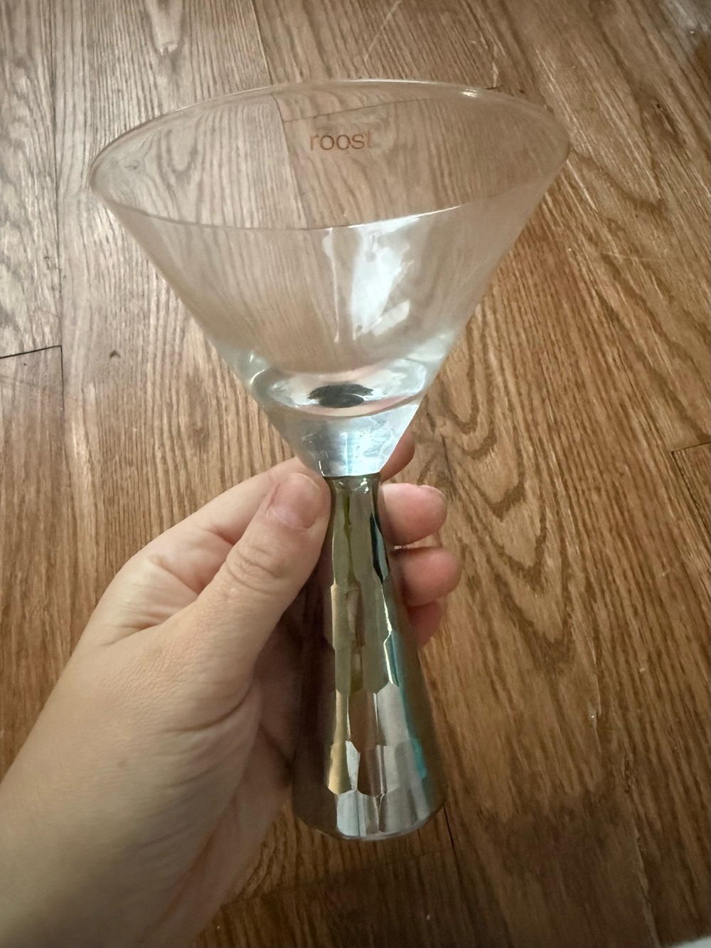 Roost Clear Martini Glass with Textured Silver Stem